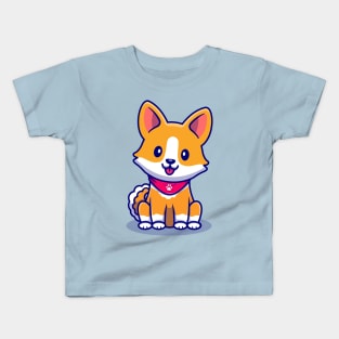 Cute Corgi Dog Sitting With Scarf Cartoon Kids T-Shirt